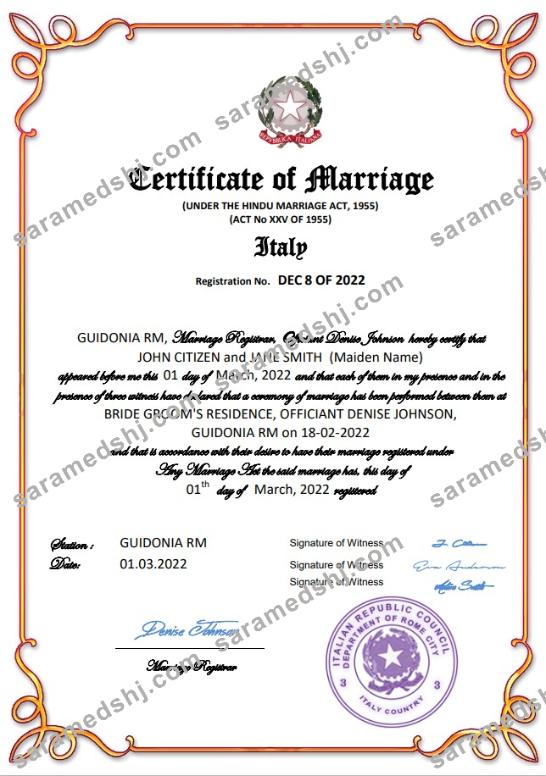 Italy marriage certificate Word and PDF template